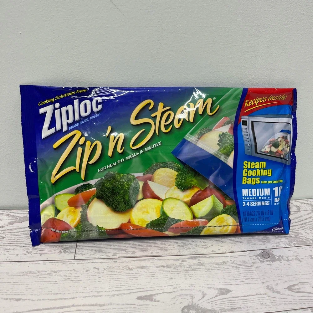 Ziploc Zip n Steam‎ Medium Steam Cooking Bags 10 Count VTG NOS